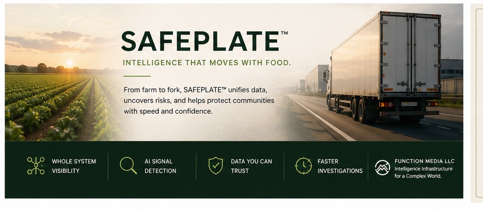 SAFEPLATE by Function Media LLC visual connecting farms, transport and food distribution